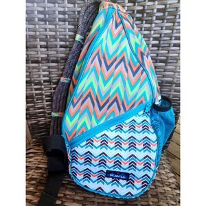 KAVU Rope Sling Bag Chevron Teal Orange‎ Geometric Crossbody Backpack